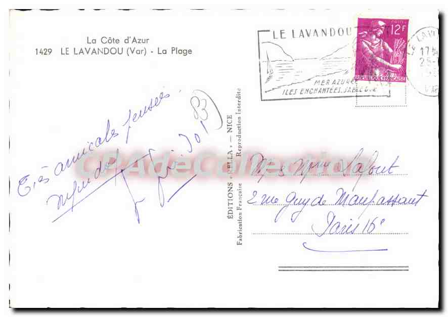 La Lavandou (Var) — La Plage — Éditions Vella, n° 1429 — Verso