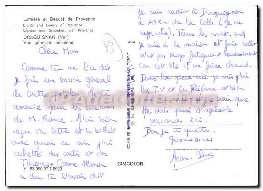 Draguignan (Var) — Vue générale aérienne — Cimcolor — Verso