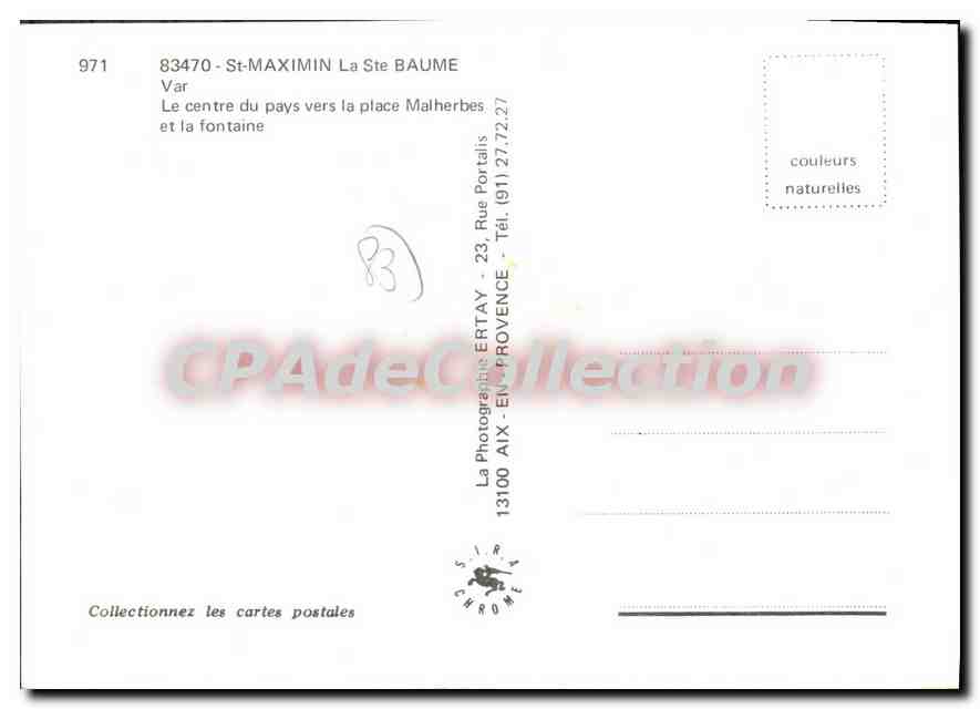 St-Maximin-la-Ste-Baume — Le centre du pays vers la place Malherbes et la fontaine — La Photographie ERTAY - Aix-en-Provence — Verso