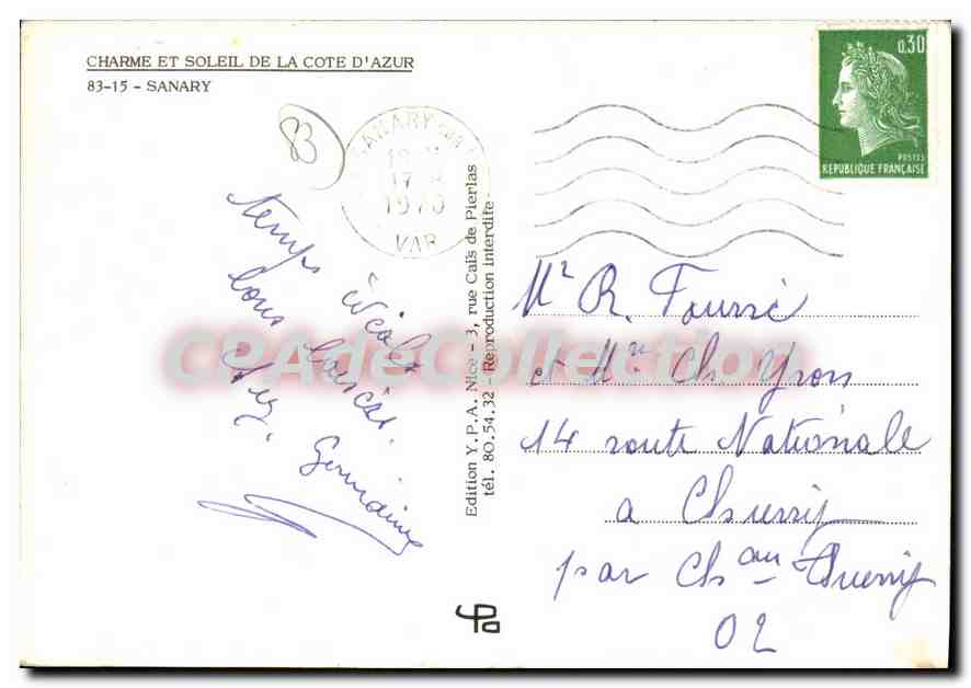 Sanary — vue du port et de la côte — Édition Y.P.A. Nice — Achterkant