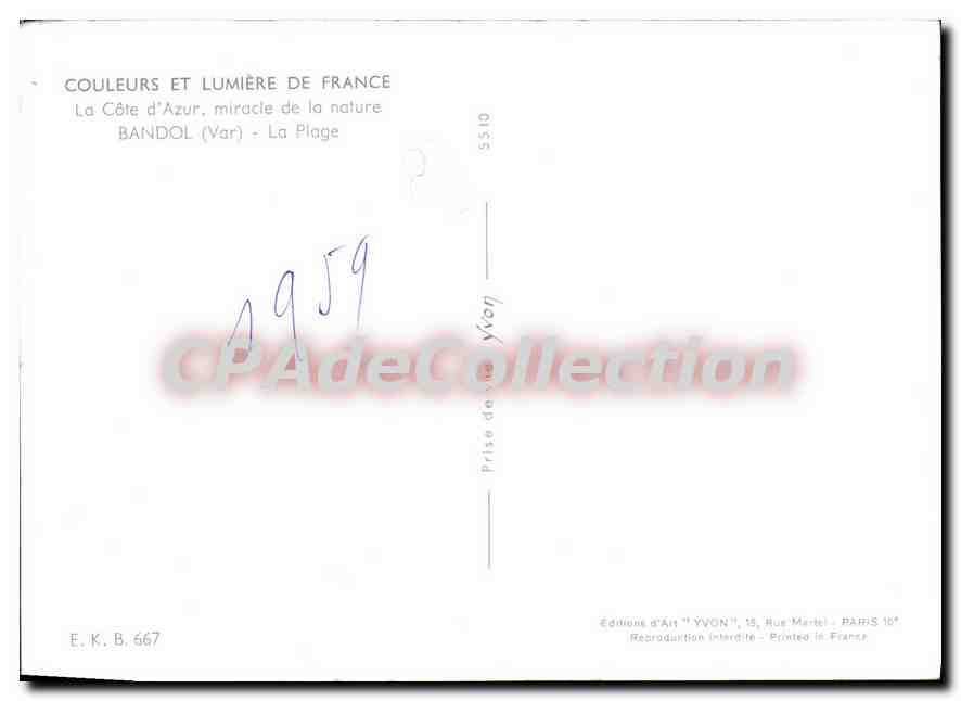 Bandol (Var) — La Plage — Éditions d'Art YVON — Reverso