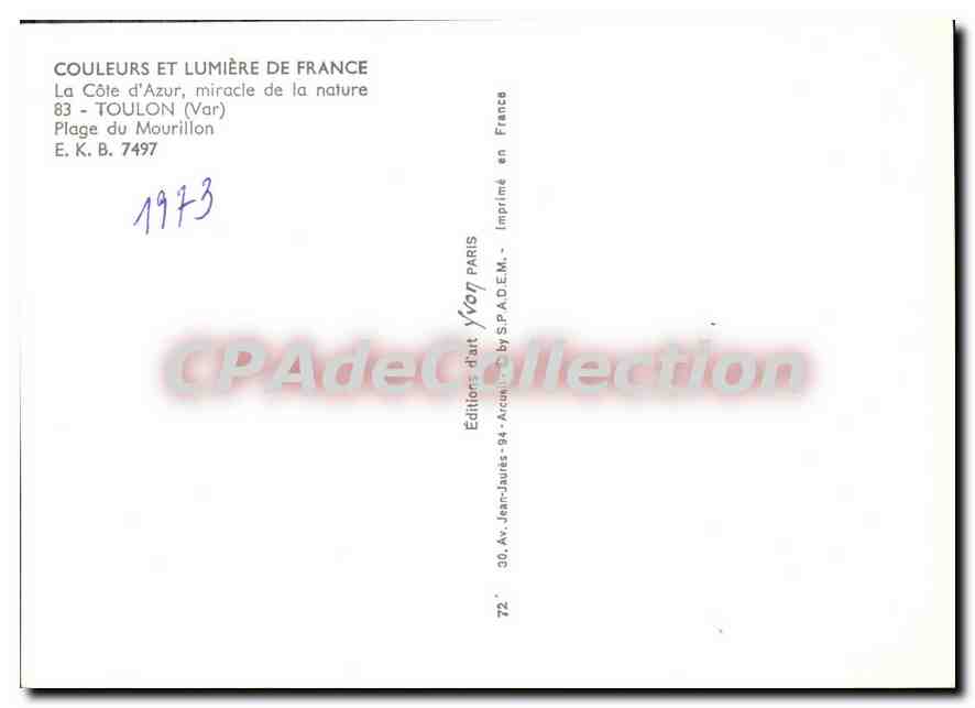 Plage du Mourillon — Toulon (Var) — Éditions d'Art France, n° 7497 — Reverso
