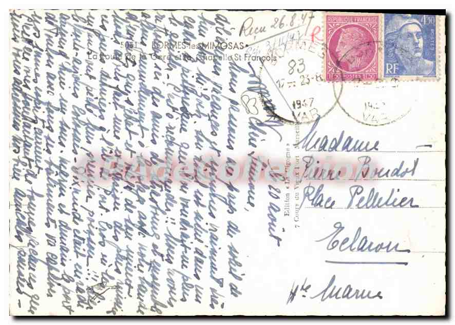 CPSM Bormes les Mimosas la route de la gare et la chapelle St Francois  — Rückseite