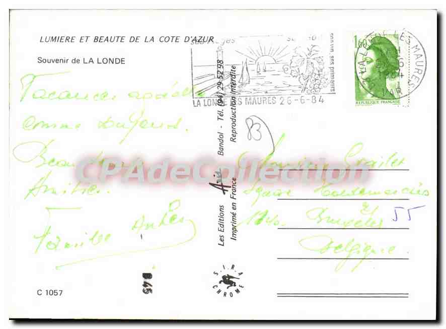 La Londe-les-Maures — vue panoramique — Les Éditions S.I.R.A. Chromé, n° C 1057 — Verso