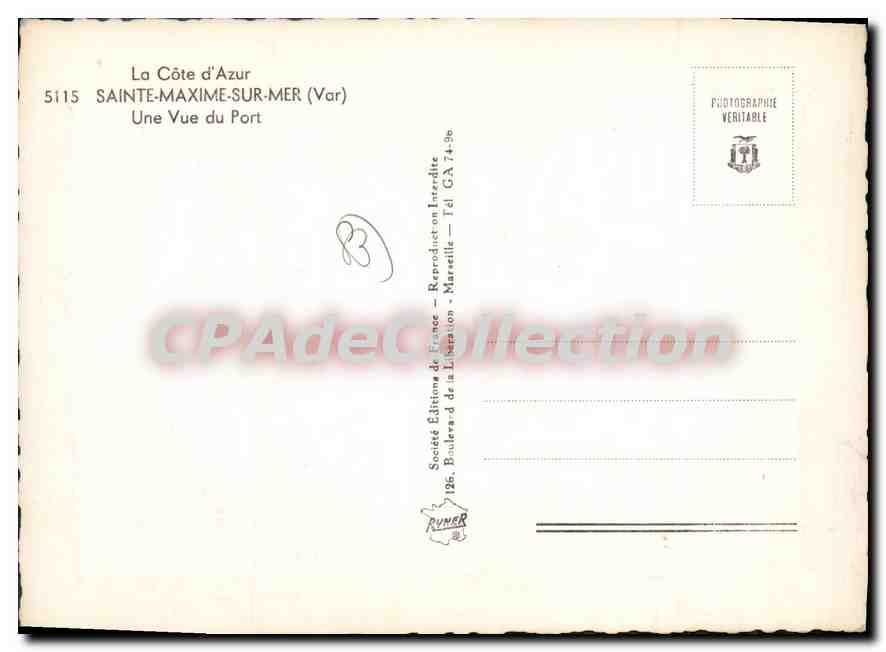 Sainte-Maxime-sur-Mer — Vue du Port — Société Éditions de la Libération, n° 5115 — Verso