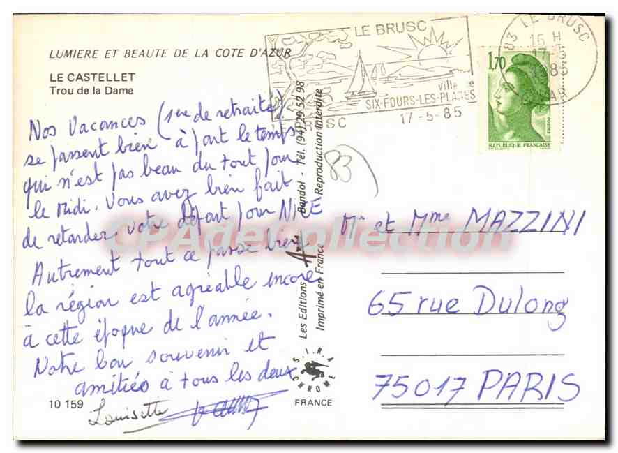 CPSM Lumiere et Beaute de la Cote d'Azur Le Castellet Trou de la Dame  — Rückseite