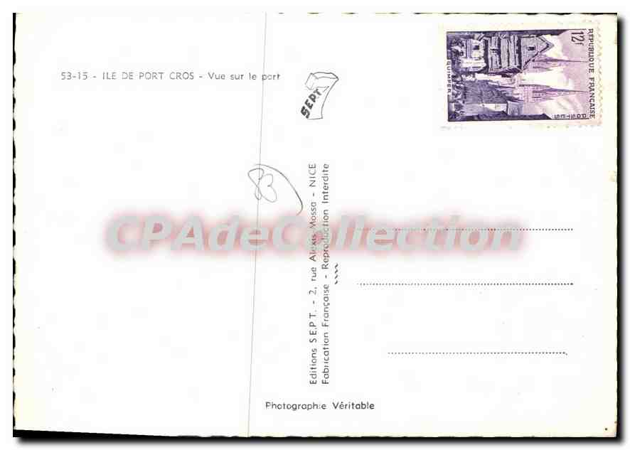 Isle of Port Cros — View of the port — Éditions SEPT, Nice — Back