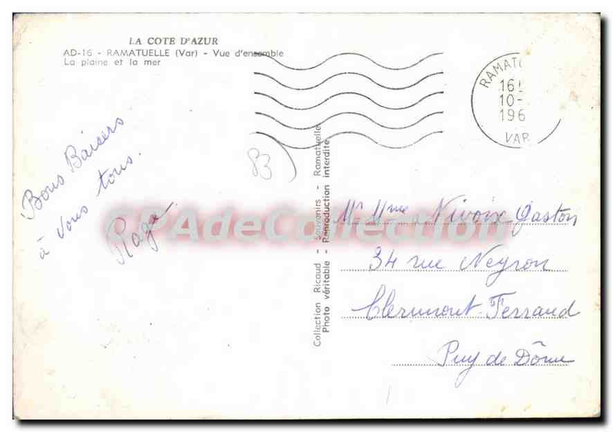 CPSM La Cote d'Azur Ramatuelle Var Vue d'ensemble La plaine et la mer  — Rückseite