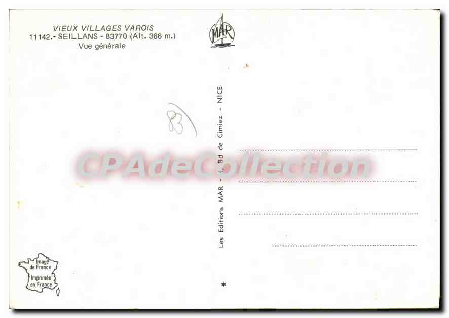 Seillans — Vue générale — Les Editions MAR - 4, bd de Cimiez - Nice — Verso