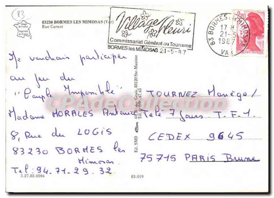 CPSM Bormes Les Mimosas Var Rue Carnot  — Back