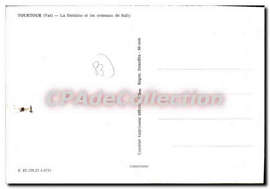 Tourtour (Var) — La fontaine et les ormeaux de Sully — Imprimeur Combier — Verso