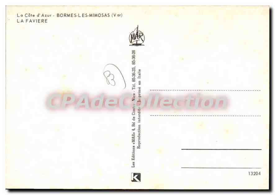 La Favière - Bormes - Les Mimosas (Var) — Éditions MAR — Verso