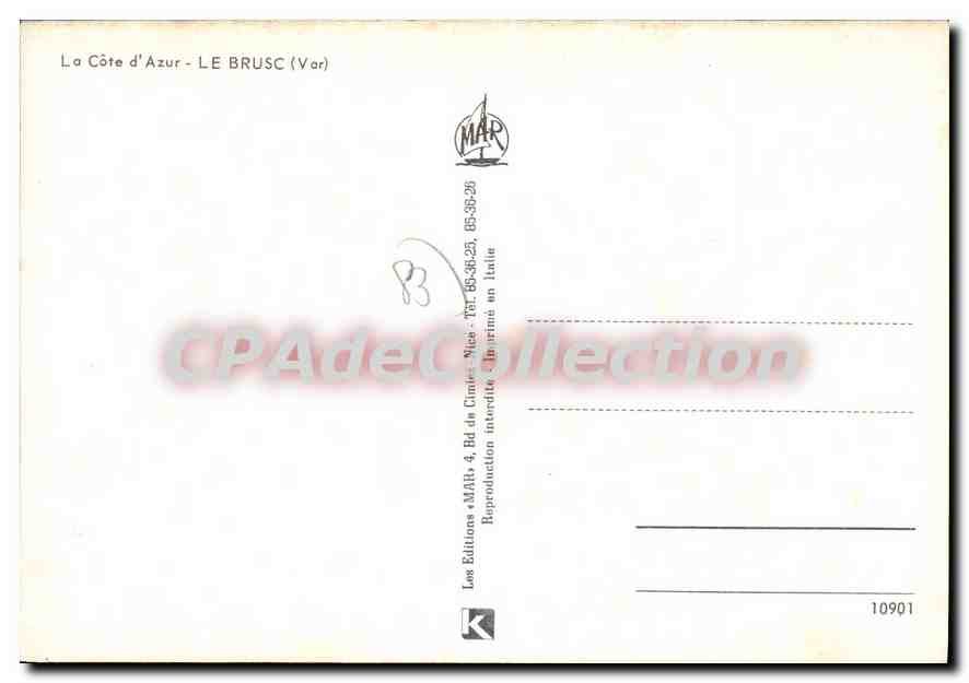Le Brusc — La Côte d'Azur — Éditeur MAR, n° 10901 — Verso