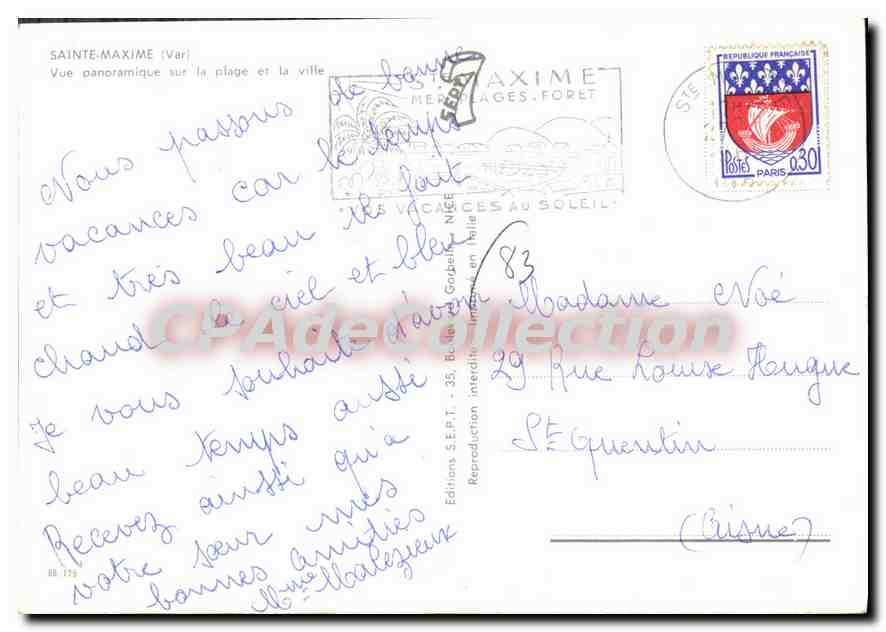 Sainte-Maxime — Vue panoramique sur la plage et la ville — Éditions S.E.P.T. — Verso