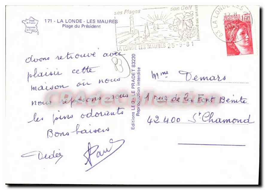 CPSM La Londe Les Maures  — Rückseite