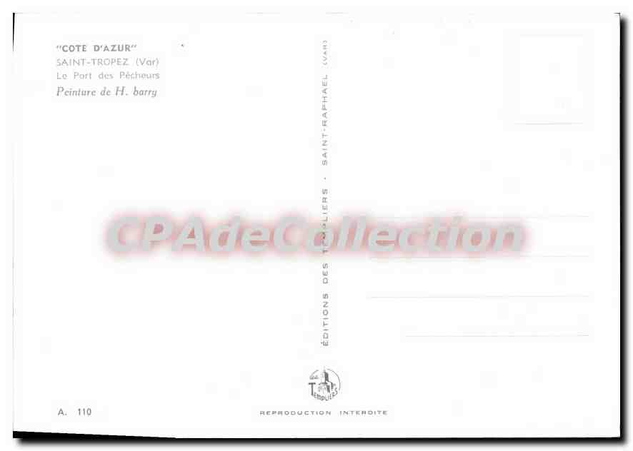 Saint-Tropez — Le Port des Pêcheurs — Éditions des Trogliliers, n° A.110 — Verso