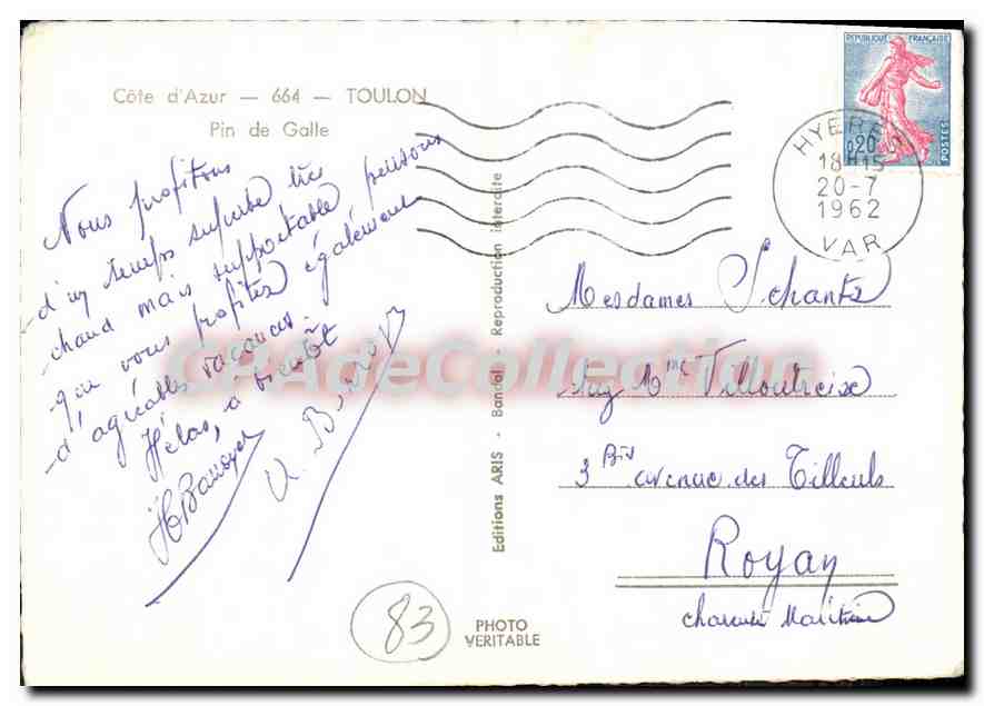 Pin de Galle — Côte d'Azur — Éditions ARIS — Rückseite