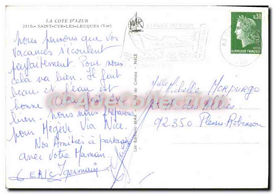 CPSM La Cote D'Azur St Cyr les Lecques Var  — Rückseite