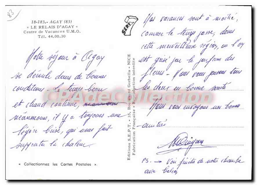 CPSM Agay Le Relais D'Agay Centre de Vacances U M O  — Verso