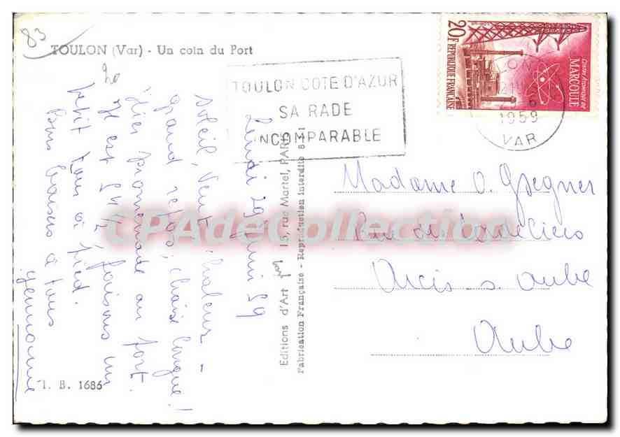 Toulon - Un coin du Port — Éditions d'Art, n° 1.B.1686 — Rückseite