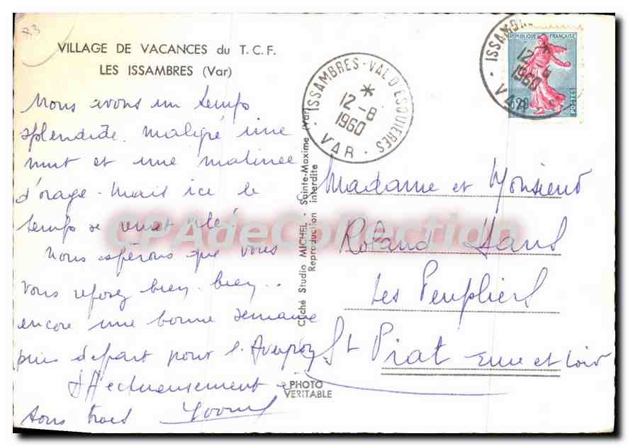 CPSM Village de Vacances du T C F Les Issambres Var  — Rückseite