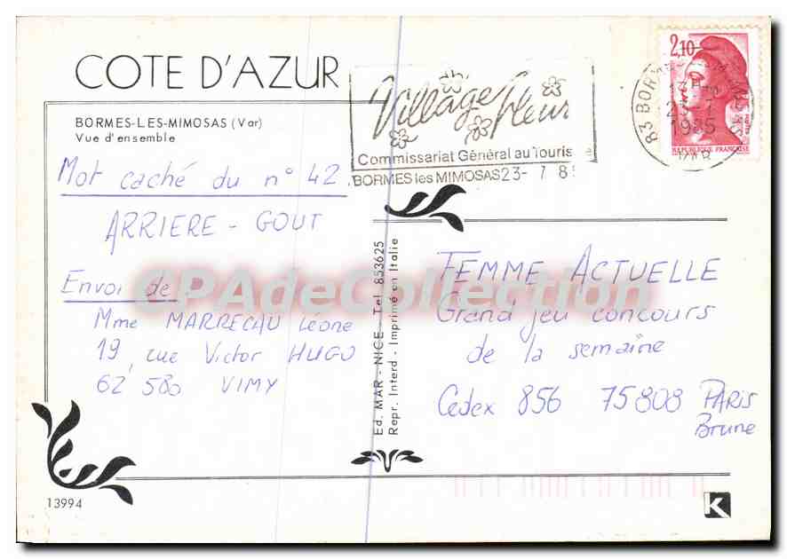 CPSM Cote D'Azur Bormes les Mimosas Var Vue d'Ensemble  — Rückseite
