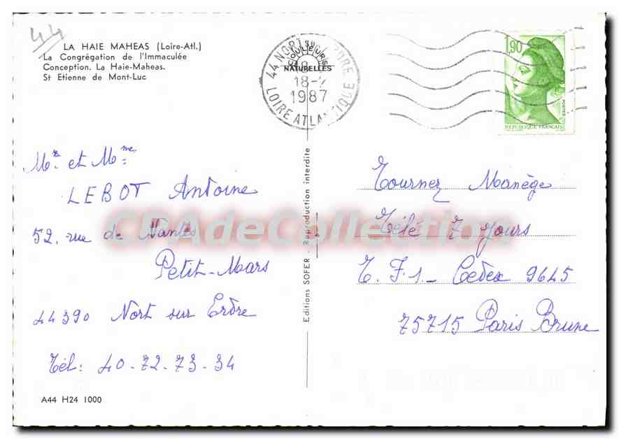 CPSM La Haie Maheas L Atl La Congregation de l'Immaculee  — Back