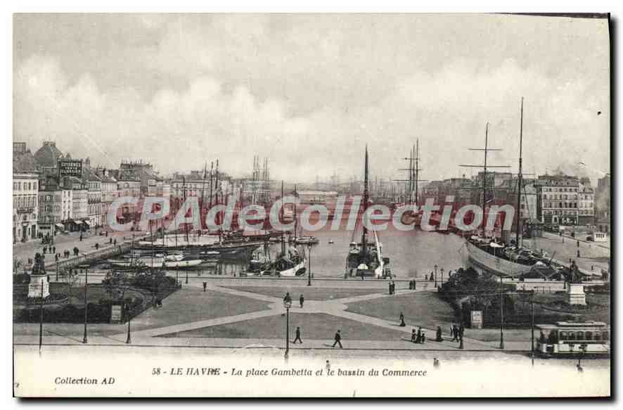 CPA le Havre la place gambetta et le bassin du commerce 