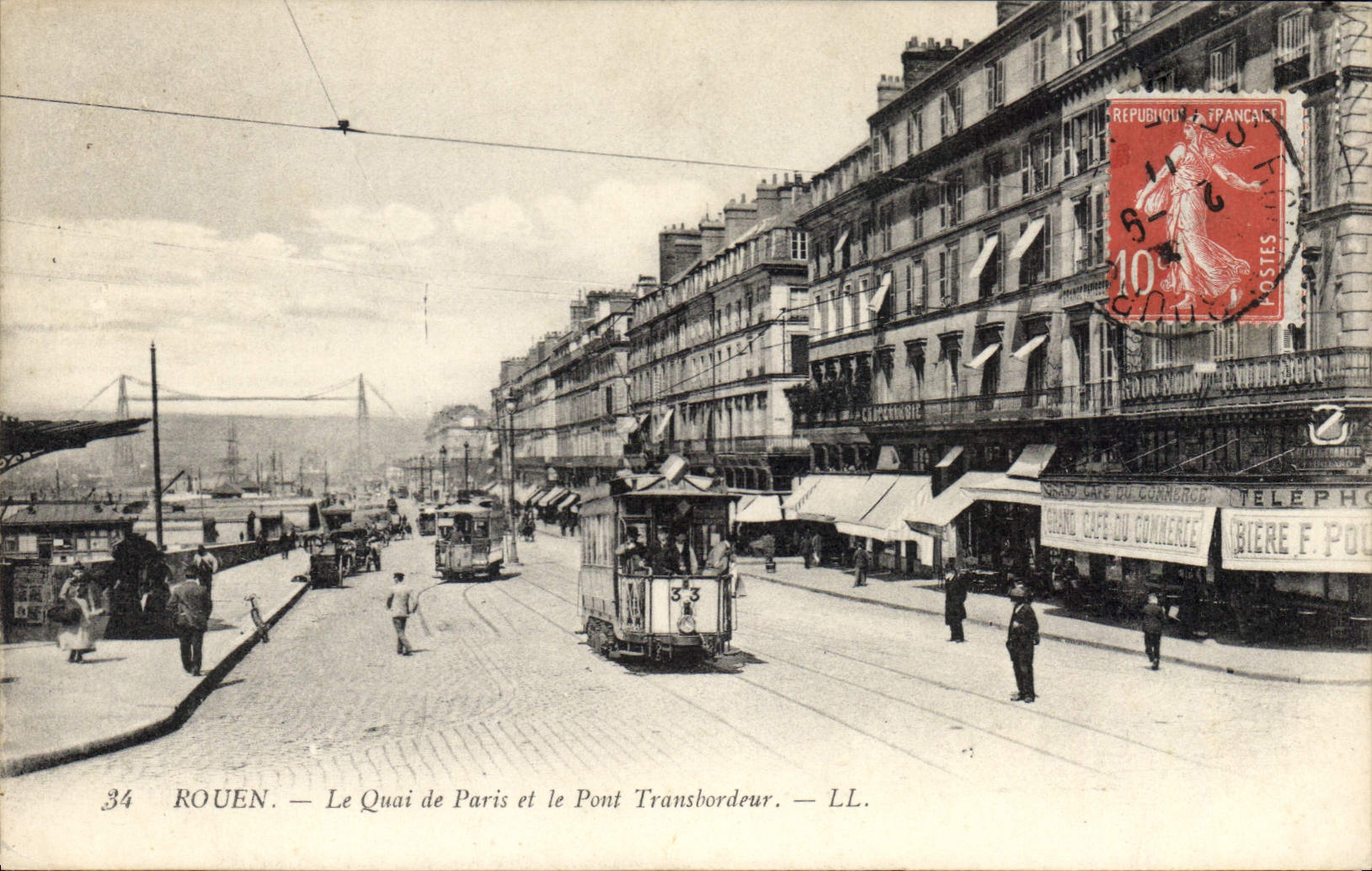 CPA Rouen le Quai de Paris et le pont Transbordeur 