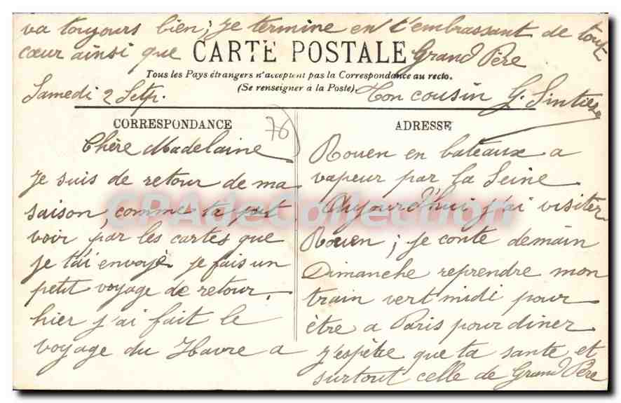CPA Rouen le Quai de Paris et le pont Transbordeur  — Rückseite
