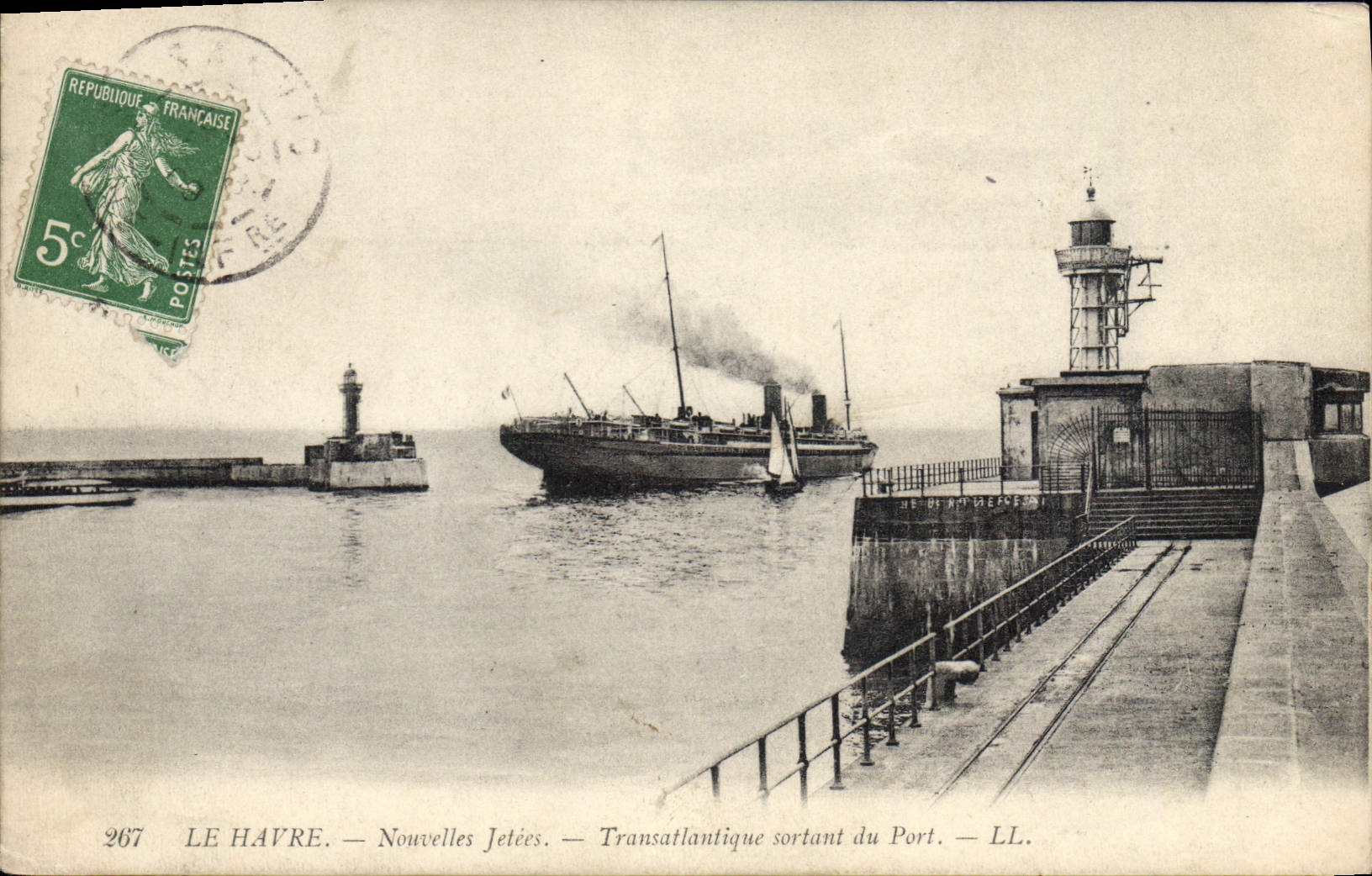 Le Havre — New Docks — Transatlantic Ship Leaving the Port — LL.