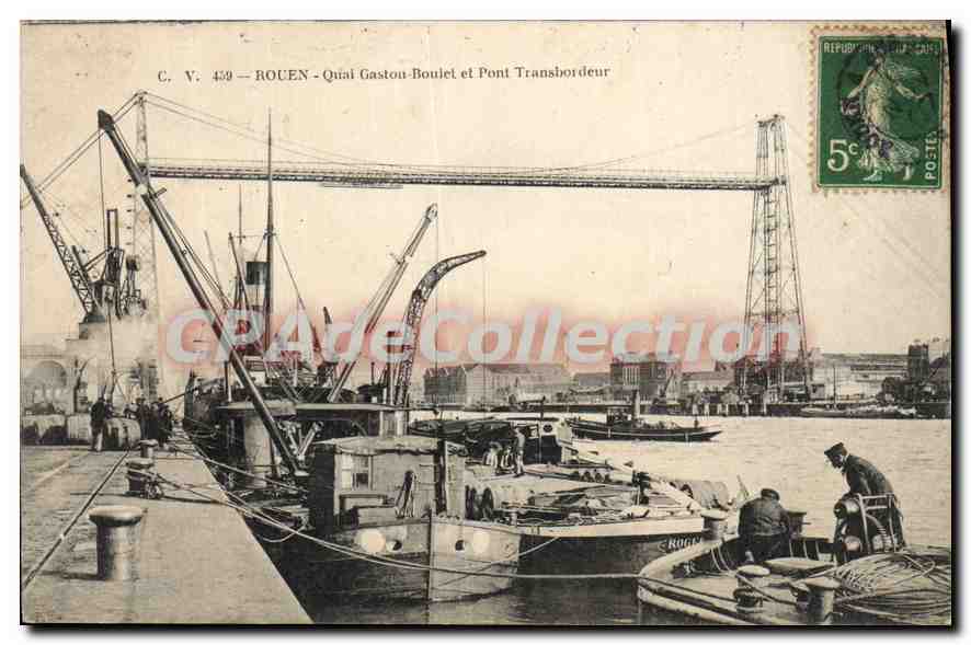 CPA Rouen Quai Gaston Boulet et pont Transbordeur 