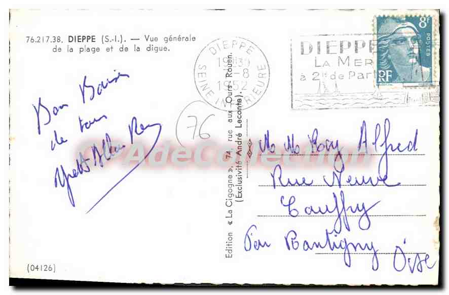 Dieppe — Vue générale de la plage et de la digue — La Cigogne — Reverso