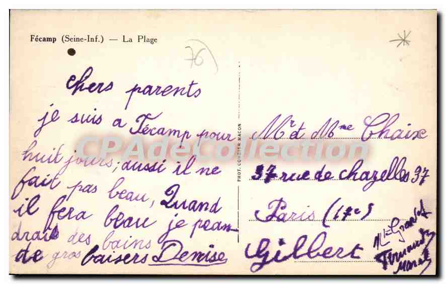 CPA Fecamp Seine Inf la plage  — Verso