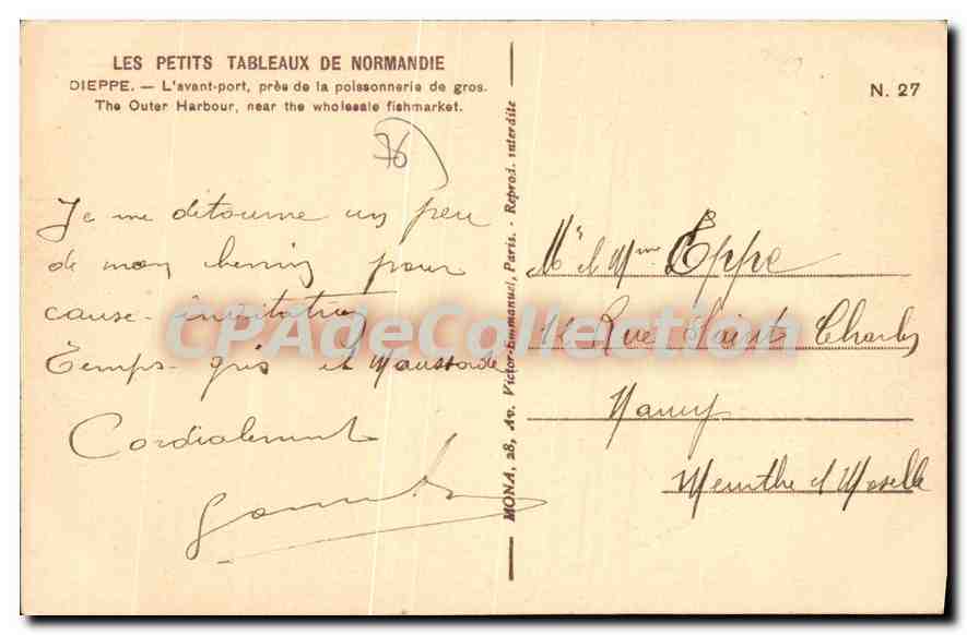 CPA Dieppe l'avant port preu de la Polssonnerie de Gros  — Rückseite