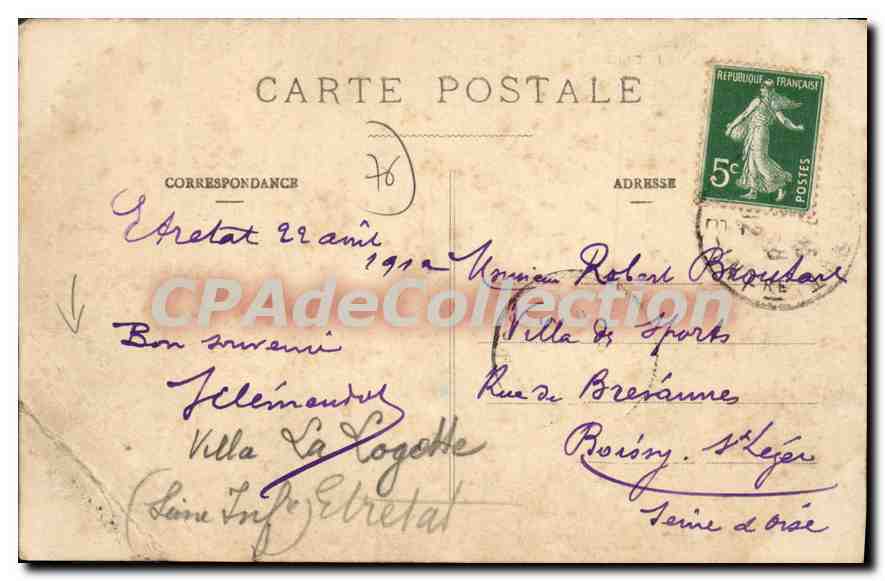 CPA Etretat Vue generale de la Plage  — Rückseite