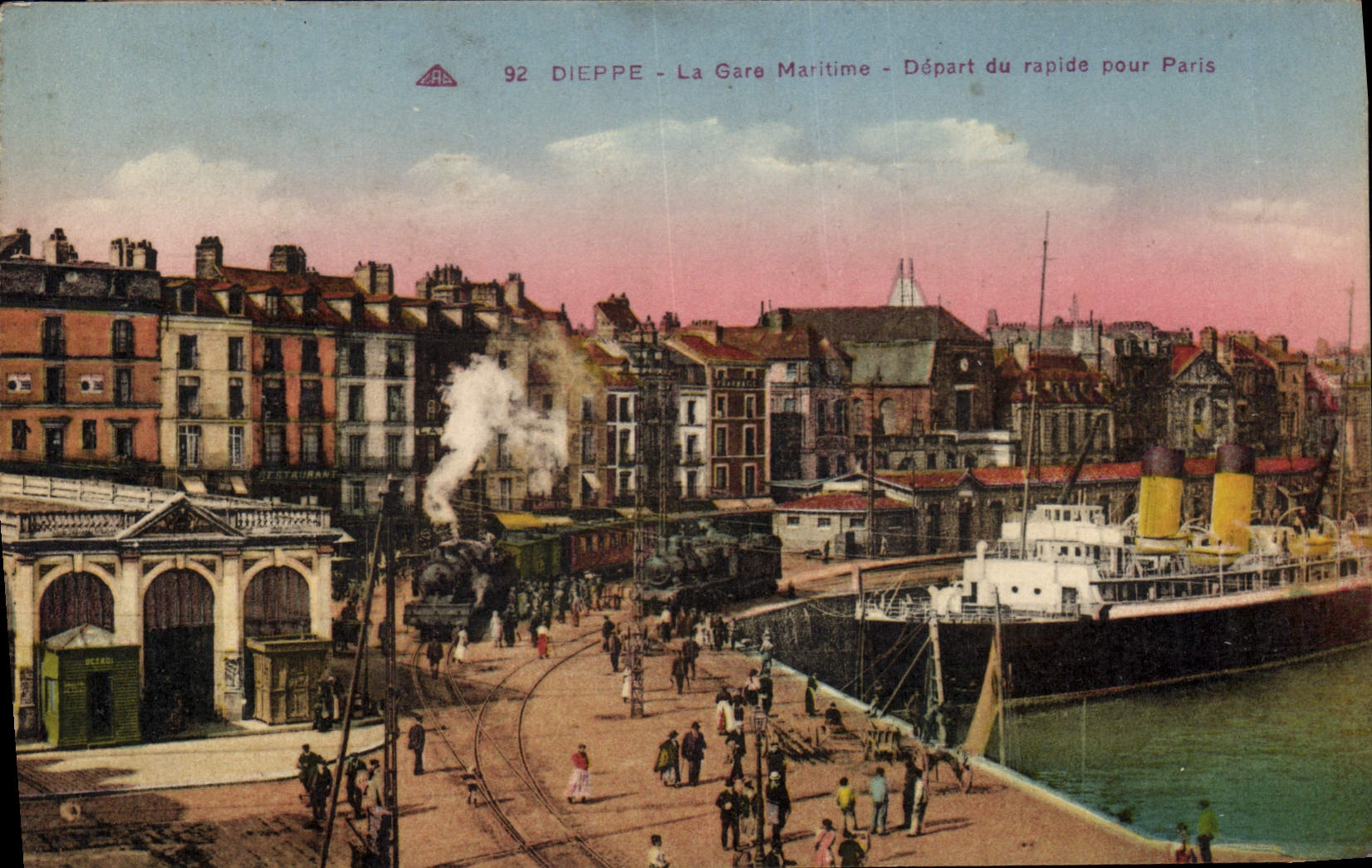 Dieppe - La Gare Maritime - Départ du rapide pour Paris — éditeur ABA (n° 92)