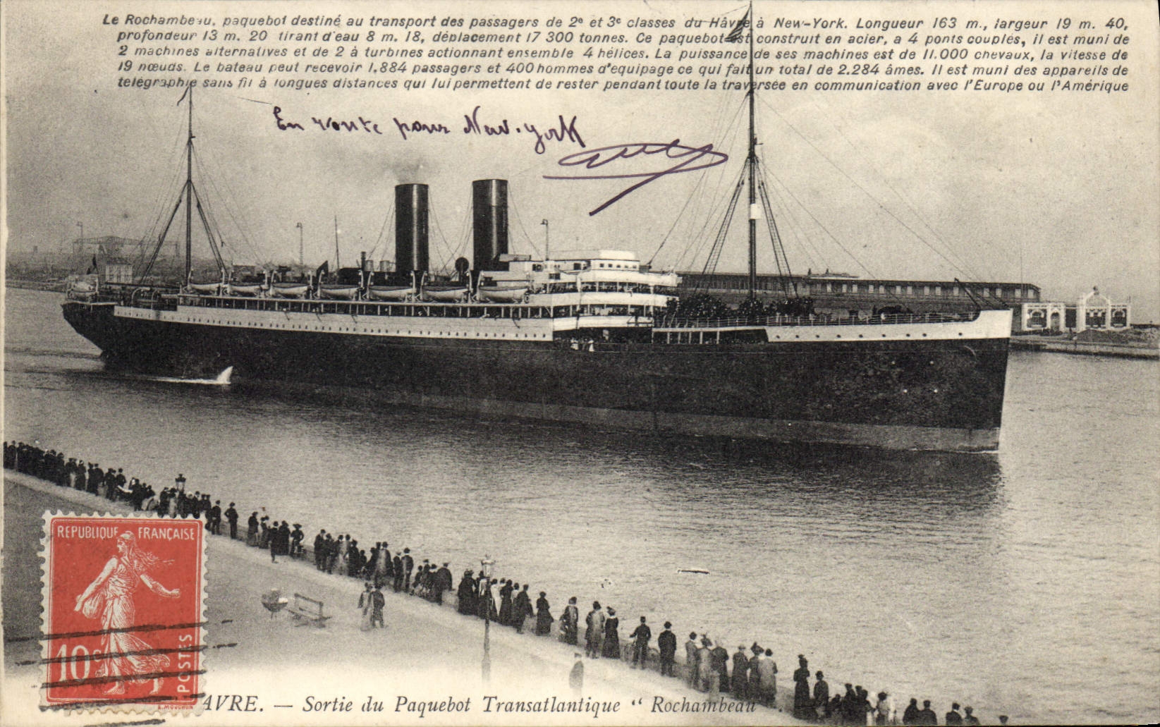 Departure of the Transatlantic Steamer "Rochambeau" — Avre — Publisher not visible