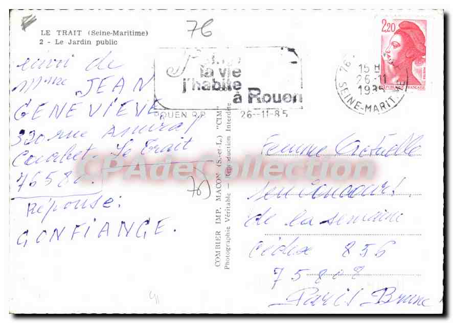 CPSM Le Trait Seine Maritime Le Jardin public  — Rückseite
