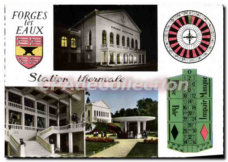 CPSM Forges les Eaux Seine Maritime Station thermale Le Casino la nuit Le grand hall La buvette 