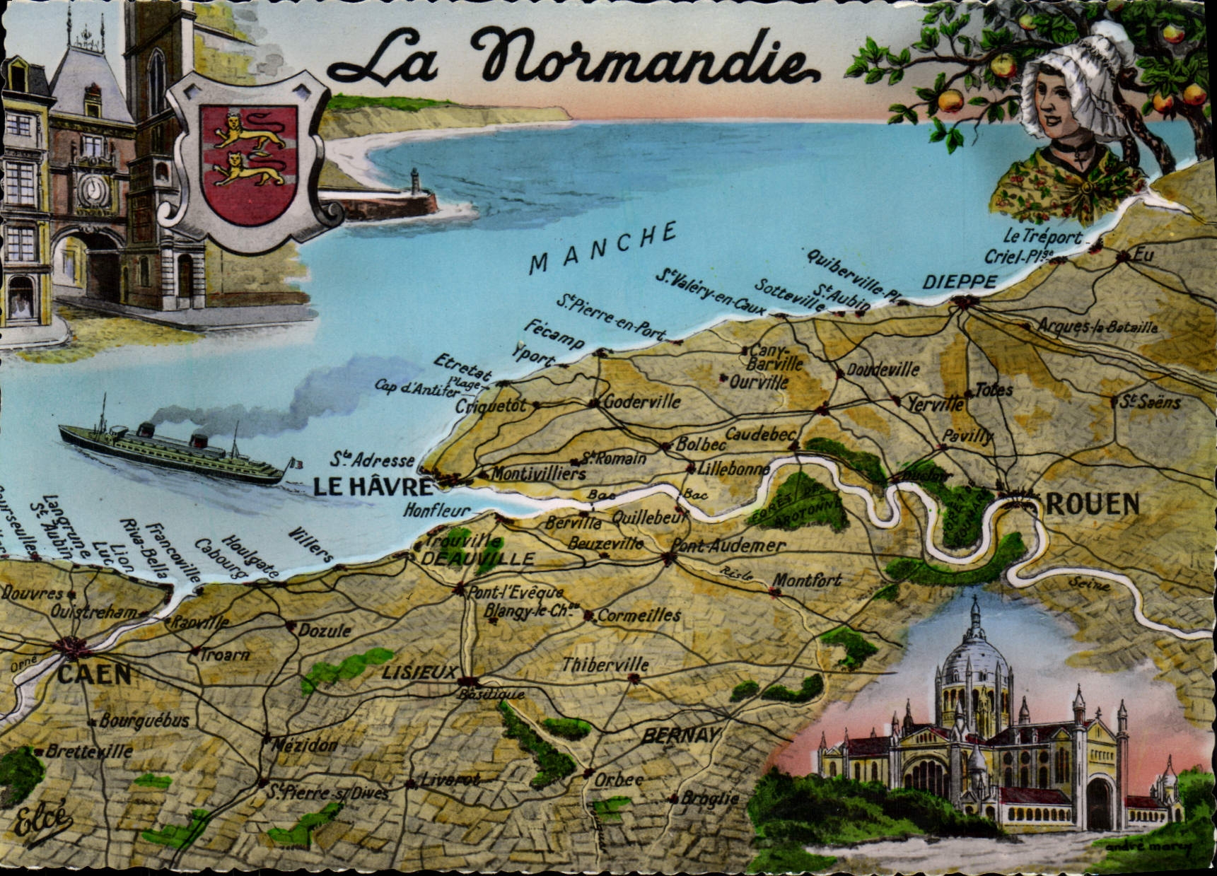 CPSM Le Normandie Les Editions Elce Chatagneau carte touristique