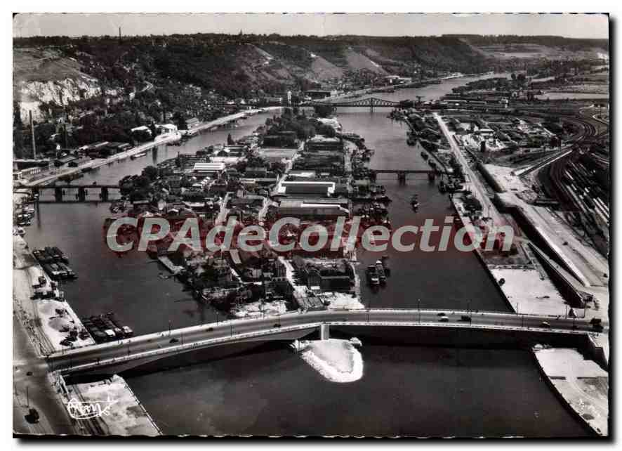 CPSM Rouen S Int Vue aerienne L'Ile Lacroix et le nouveau Pont sur la Seine 