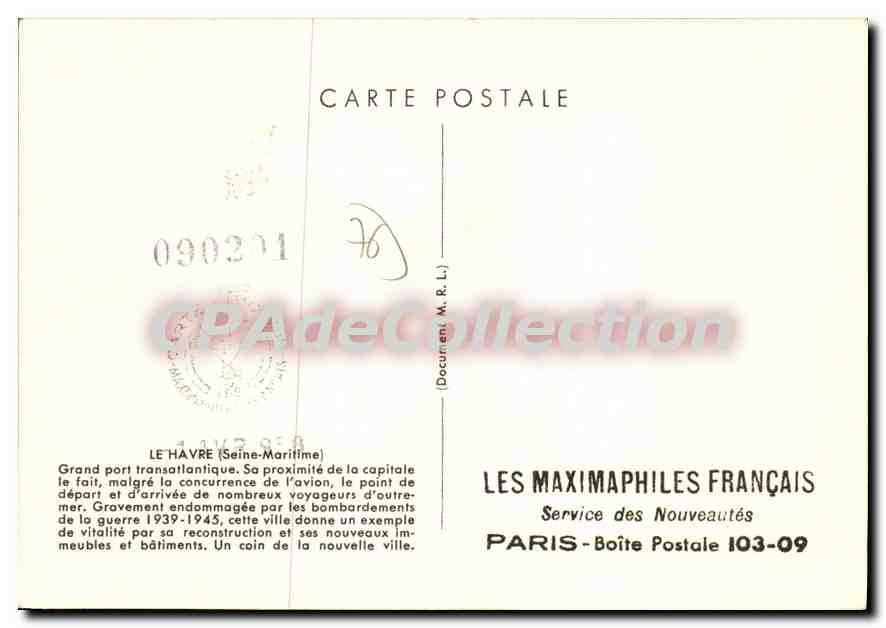 Le Havre — vue aérienne de la nouvelle ville — Les Maximaphiles Français — Rückseite