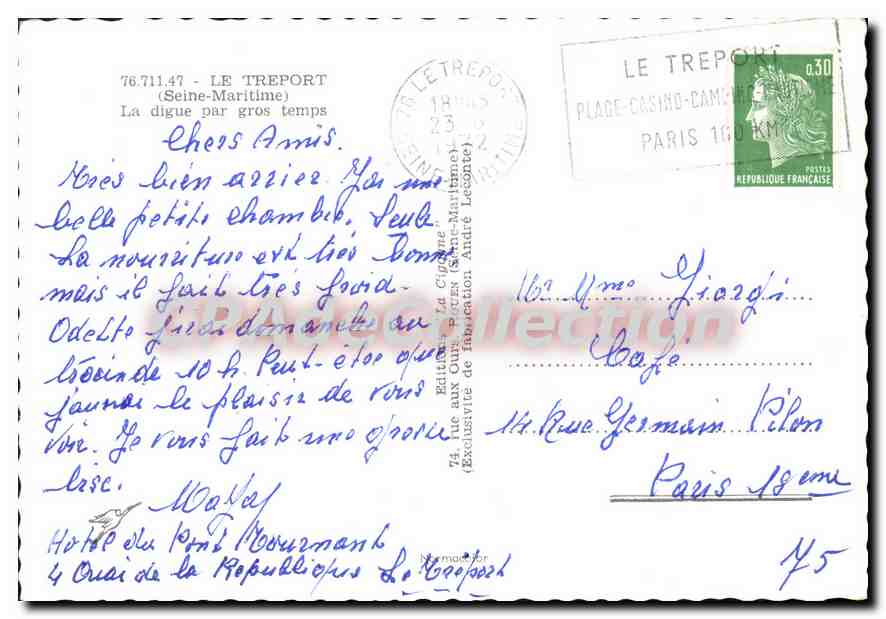 CPSM Le Treport Seine Maritime La digue par gros Temps  — Rückseite
