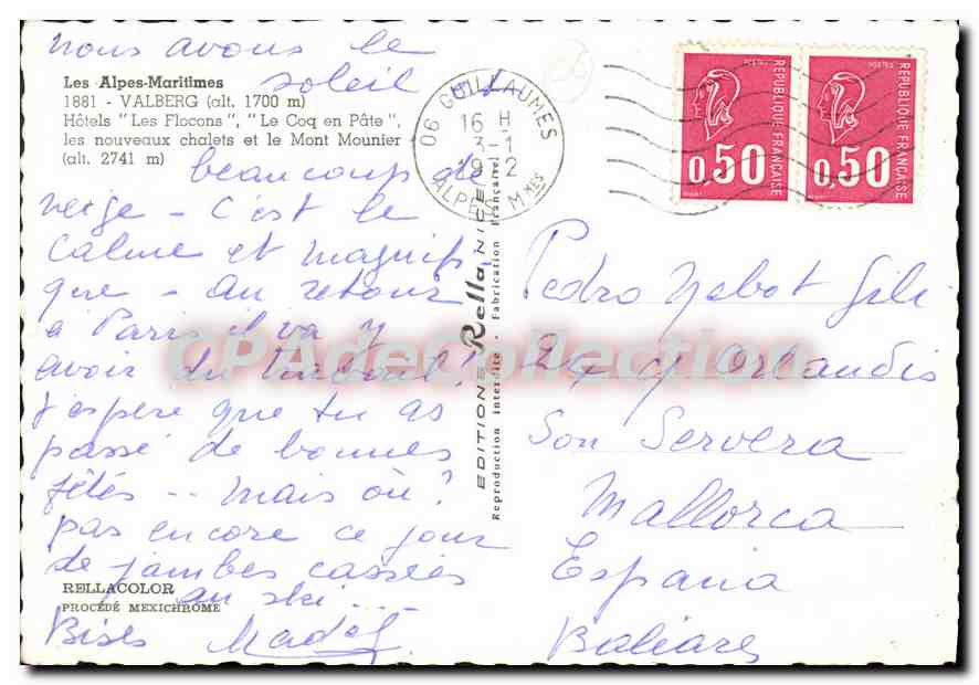 CPA Les Alpes Maritimes Valberg Hotels Les Flocons Le Coq en Pate  — Verso