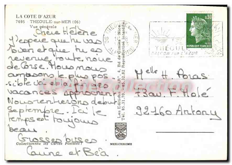 CPA La Cote d'Azur Theoule sur Mer Vue generale  — Verso