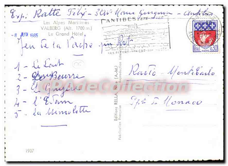 CPA Les Alpes Maritimes Valberg Le Grand Hotel  — Verso