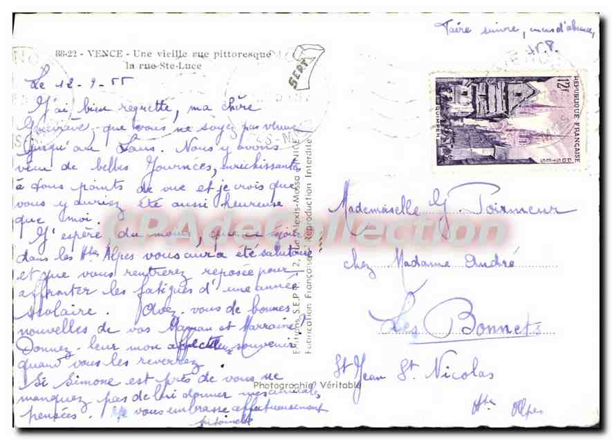 Vence — Une vieille rue pittoresque — la rue Ste-Luce — CPAdeCollection — Verso