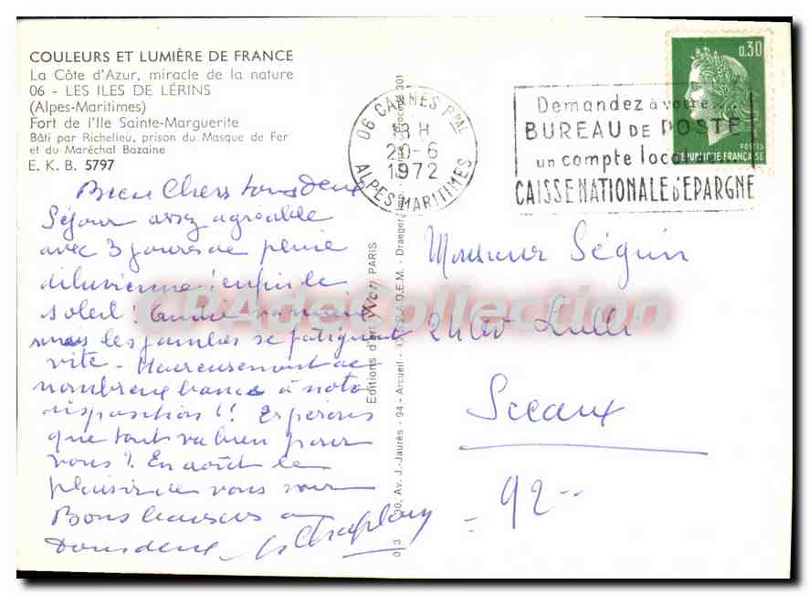CPA Couleurs et Lumiere de France La Cote d'Azur miracle de la nature Les Iles de Lerins Alpes Marit — Verso