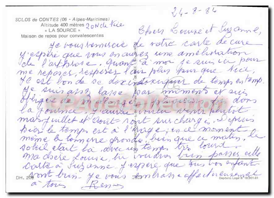 CPA Sclos de Contes Alpes Martitimes La Source  — Rückseite